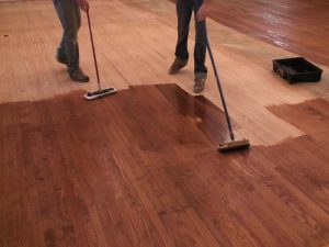Staining a hardwood church floor